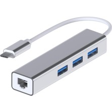 Gültekin Mmobıel USB Tip C Ethernet 1000MBPS - 1 Gigabit RJ45 Adaptör ve 3 USB Bağlantı Noktası 3.0 Data Hub MacBook Air/pro iMac Acer Lenovo Asus Hp Samsung Huawei ile Uyumlu - Gümüş