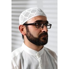 Gültekin Makine Örgüsü Dantel Detaylı Namaz Takkesi Beyaz