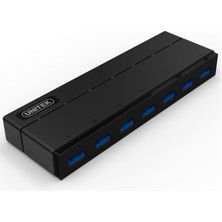 Gültekin Unitek Hub 7 Port USB 3.0 Aktif Güç Kaynağı, Veri Merkezi Çoklu Dağıtıcı, Pc, Dizüstü Bilgisayar, Klavye, Fare, Yazıcı, Ios (Mac) + Windows Uyumlu, Tak ve Çalıştır, Siyah