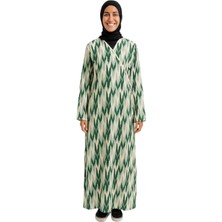 Gültekin Zigzag Desenli Kruvaze Namaz Elbisesi –%100 Viskon, Yandan Bağlamalı, Rahat Kalıp, 36–46 Beden (Yeşil, 1)
