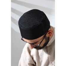 Gültekin Siyah Fileli Kumaş Kalıp Namaz Takkesi Siyah 58