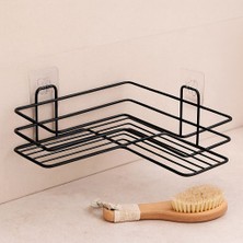 Royaleks Yapışkanlı Siyah Çok Amaçlı Köşe Banyo Rafı