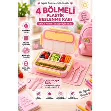 Tasarım Evi Sızdırmaz Kapaklı, Çatal ve Kaşıklı 4 Bölmeli Çocuk Beslenme Kabı / Beslenme Kutusu