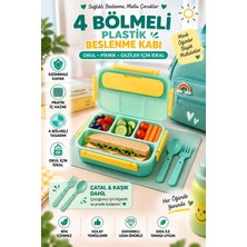 Tasarım Evi Sızdırmaz Kapaklı, Çatal ve Kaşıklı 4 Bölmeli Çocuk Beslenme Kabı / Beslenme Kutusu