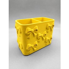 Svoria Store 3D Baskı Fiyonk Desenli Bölmeli Kalemlik - Masaüstü Organizer - Sarı