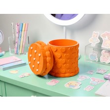 Svoria Store 3D Baskı Kabartma Kalp Desenli Kapaklı Kalemlik - Masaüstü Organizer - Turuncu