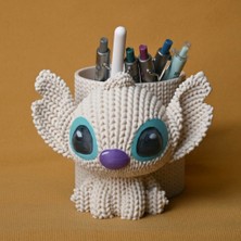 Svoria Store 3D Baskı Knitted Kalemlik - Sevimli Karakterli Masaüstü Kalem Organizeri-Beyaz