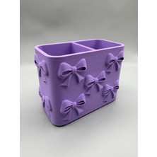 Svoria Store 3D Baskı Fiyonk Desenli Bölmeli Kalemlik - Masaüstü Organizer - Mor