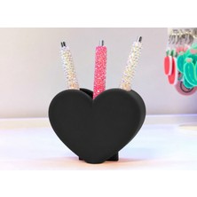 Svoria Store 3D Baskı Kalp Şekilli Kalemlik - Masaüstü Organizer - Siyah