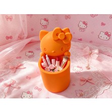 Svoria Store 3D Baskı Fiyonklu Sevimli Kedi Figürlü Kalemlik - Masaüstü Organizer - Turuncu