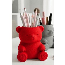 Svoria Store 3D Baskı Sevimli Ayıcık Kalemlik - Masaüstü Organizer - Kırmızı