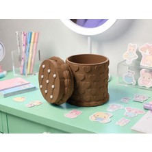 Svoria Store 3D Baskı Kabartma Kalp Desenli Kapaklı Kalemlik - Masaüstü Organizer - Kahverengi