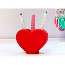 Svoria Store 3D Baskı Kalp Şekilli Kalemlik - Masaüstü Organizer - Kırmızı