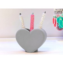 Svoria Store 3D Baskı Kalp Şekilli Kalemlik - Masaüstü Organizer - Gri