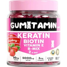 4 Adet Gumitamin Saç ve Tırnak Vitamini Gummy, Keratin, Biotin 5000, Folik Asit, Çinko, Vitamin E B12 B5 B6 180 gr