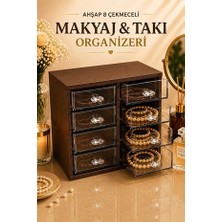 Limeks Home Acı Kahve 8 Çekmeceli Ahşap Şeffaf Takı ve Makyaj Organizeri Çok Amaçlı Masaüstü Düzenleyici