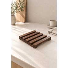 Ostende Denge Masif Ahşap Kare Nihale Ceviz Rengi Tencere Tava ve Demlik Altlığı 15X15 cm