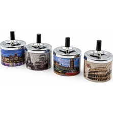 Senson 12 Adet Ashtray Yuvarlak - Basmalı Metal Küllük (5224)
