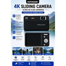 TeknoKapsül Dijital Kamera 4K Hd 48MP 8x Zoom Flaşlı Kayar Retro Video Kamera 2.4’’ Ekran 64GB Sd Kart Hediyeli Siyah