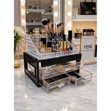 Limeks Home Makeup Organizer Kompleksı: Siyah Gövde ,şeffaf 16 Bölmeli Rujluk ve Çekmeceler