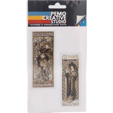 Pemo Creative Studio Vintage Poster Uv Dtf Sticker Seti 2 Parça Saç Bordürü - Kabartmalı 3d, Suya Dayanıklı - Laptop Termos Defter