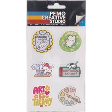 Pemo Creative Studio Komik Uv Dtf Sticker Seti 6 Parça Sosyal Pil - Kabartmalı 3d, Suya Dayanıklı - Laptop Termos Defter