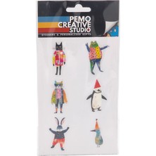 Pemo Creative Studio Hayvan Uv Dtf Sticker Seti 6 Parça Kostüm Partisi - Kabartmalı 3d, Suya Dayanıklı - Laptop Termos Defter