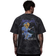Sevbano Metallica Rock Metal Müzik Grubu Baskılı Unisex Oversize Eskitme Yıkamalı Tişört