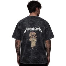 Sevbano Metallica Rock Metal Müzik Grubu Baskılı Unisex Oversize Eskitme Yıkamalı Tişört