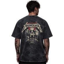 Sevbano Metallica Rock Metal Müzik Grubu Baskılı Unisex Oversize Eskitme Yıkamalı Tişört