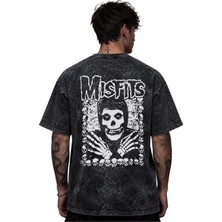 Sevbano Misfits Rock Metal Müzik Grubu Baskılı Unisex Oversize Eskitme Yıkamalı Tişört