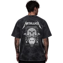 Sevbano Metallica Rock Metal Müzik Grubu Baskılı Unisex Oversize Eskitme Yıkamalı Tişört