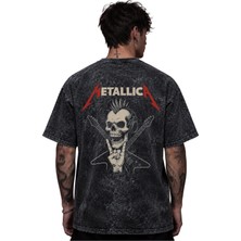Sevbano Metallica Rock Metal Müzik Grubu Baskılı Unisex Oversize Eskitme Yıkamalı Tişört
