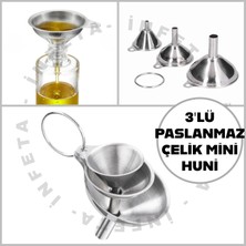 İnfeta 3'lü Paslanmaz Çelik Huni Seti- Mini Mutfak Hunisi-Yağ Sirke Sos Aktarma.ini Şişe Kavanoz Parfüm Aktarma Hunisi
