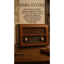 HMO Store Nostaljik Ahşap Radyo - Şarjlı, Bluetooth, Usb, Am/fm Destekli Retro Radyo
