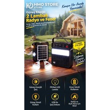 HMO Store Güneş Enerjili 2 Lambalı Kamp Lambası ve Fm/am/sw Radyo, USB Şarjlı Çok Fonksiyonlu Taşınabilir El Feneri