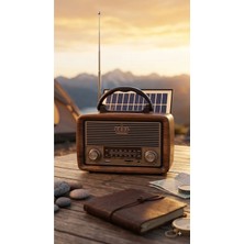 HMO Store Nostaljik Ahşap Radyo ve Müzik Çalar - Solar Şarjlı, Kamp ve Dış Mekan Için Taşınabilir
