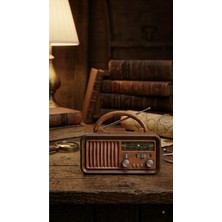 HMO Store Şarjlı Nostaljik Radyo - Teleskopik Antenli, Yüksek Ses Kaliteli Ahşap Görünümlü Radyo