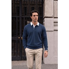 Valiberta Luis Polo Yaka Selanik Örme Kumaş Erkek Sweatshirt - İndigo