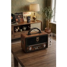 HMO Store Nostaljik Şarjlı Radyo Bluetooth, Usb, Sd Kart Destekli Ahşap Radyo