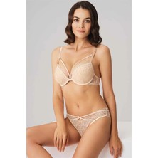 İpeknur Arias Closet Balenli Destekli Dolgulu Yaka Detaylı Taşlı Dantelli Sütyen ve String Takım