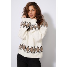 Nisan Triko Jakarlı Desenli Bisiklet Yaka Triko Kazak