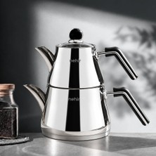 Nehir Luna Maxi Büyük Boy Paslanmaz Çelik Çaydanlık Takımı 1.10-2.25 Litre Gümüş Renk