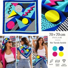 Tarzını Seç Tarzınıseç Seksenler Retro Neon Geometrik Desenli Fular 70 x 70 cm