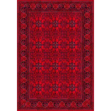 Saraz Halı Bordo Afgan Halısı Etnik Otantik Desenli Şönil Halı Kaymaz Taban Yıkanabilir Salon Oturma Odası Halısı M1001