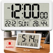 Sevgift Beyaz Dijital Masa ve Duvar Saati | Sıcaklık ve Nem Ölçer Göstergeli | Geniş LCD Ekran