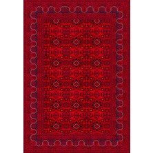 Saraz Halı Bordo Afgan Halısı Etnik Otantik Desenli Şönil Halı Kaymaz Taban Yıkanabilir Salon Oturma Odası Halısı M1008