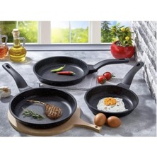 Happy Trend Döküm Granit Tava Seti Dayanıklı Yanmaz Yapışmaz Iç Haznesi 20 cm 24 cm 28 cm