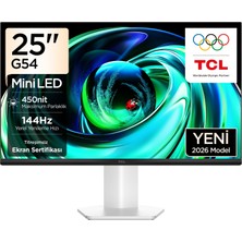 TCL 25G54 Ofis ve Çalışma Monitörü 24.5" 144Hz Fhd Mini LED IPS Panel Ev, Okul ve Iş Ekranı (Hdmı+Vga, 84 Bölge, 450 Nits) (TCL Türkiye Garantili)