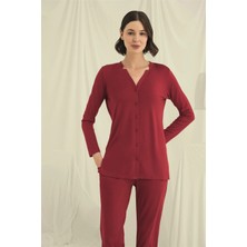 İpeknur Arias Closet Uzun Kollu Boydan Düğmeli V Yaka Pijama Takımı